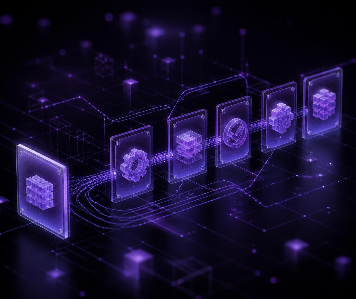 Abstract visualization of an automated software delivery pipeline